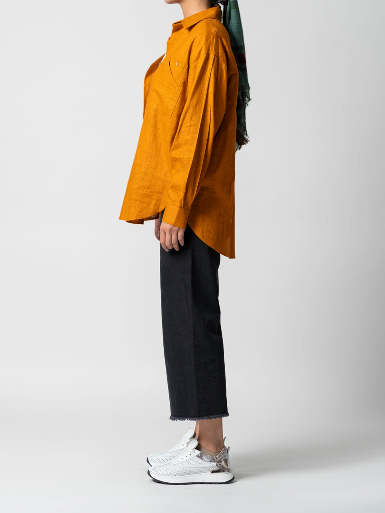 شومیز لینن آجری طرح دو جیب