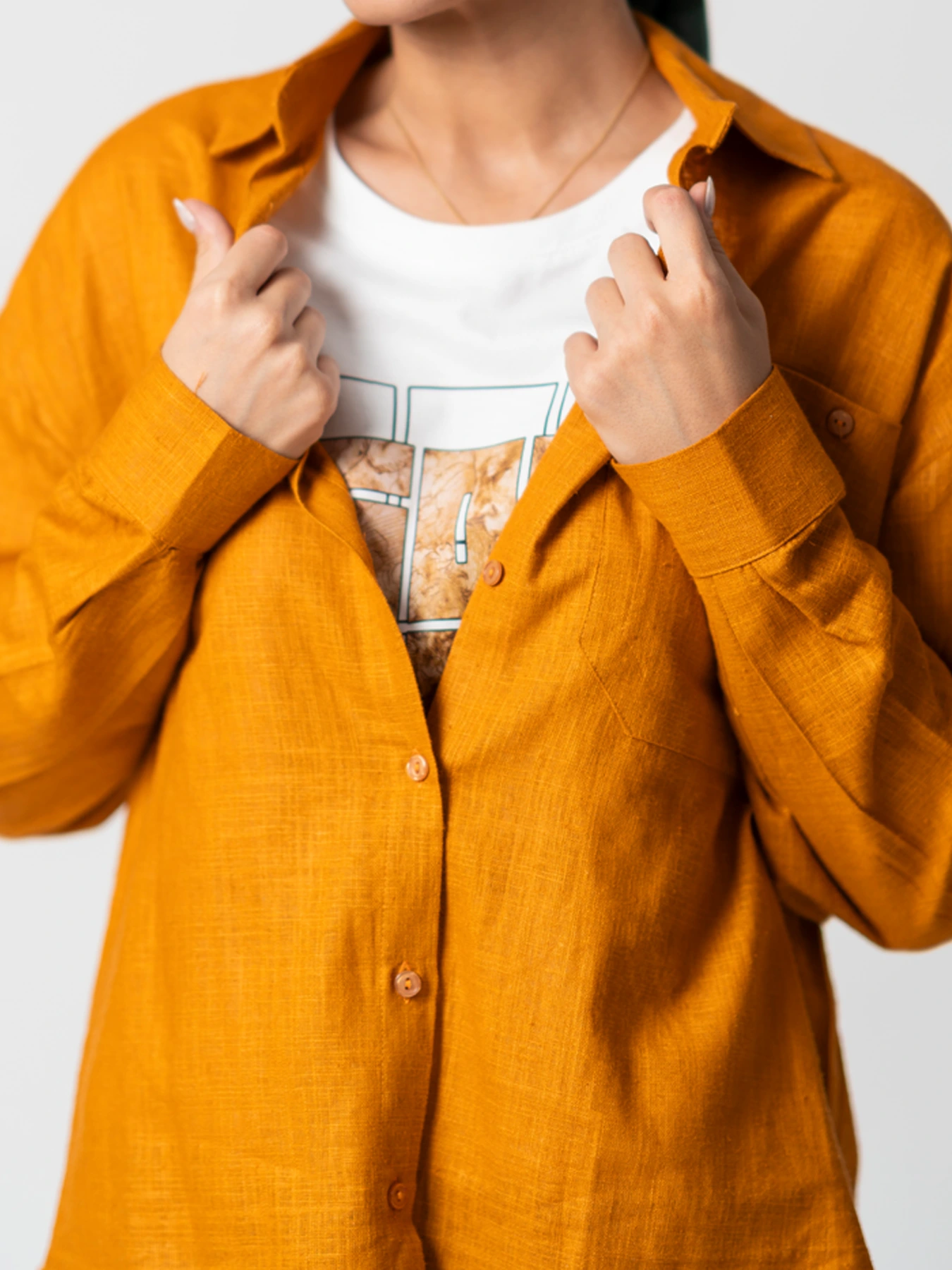 شومیز لینن آجری طرح دو جیب