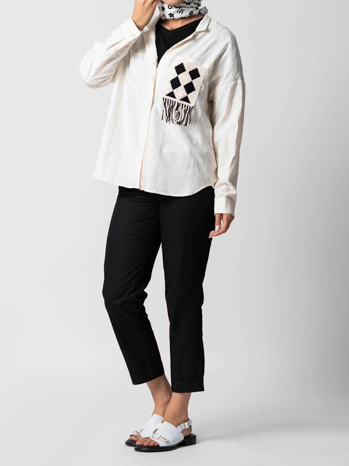 شومیز لینن طرح شطرنجی تک جیب