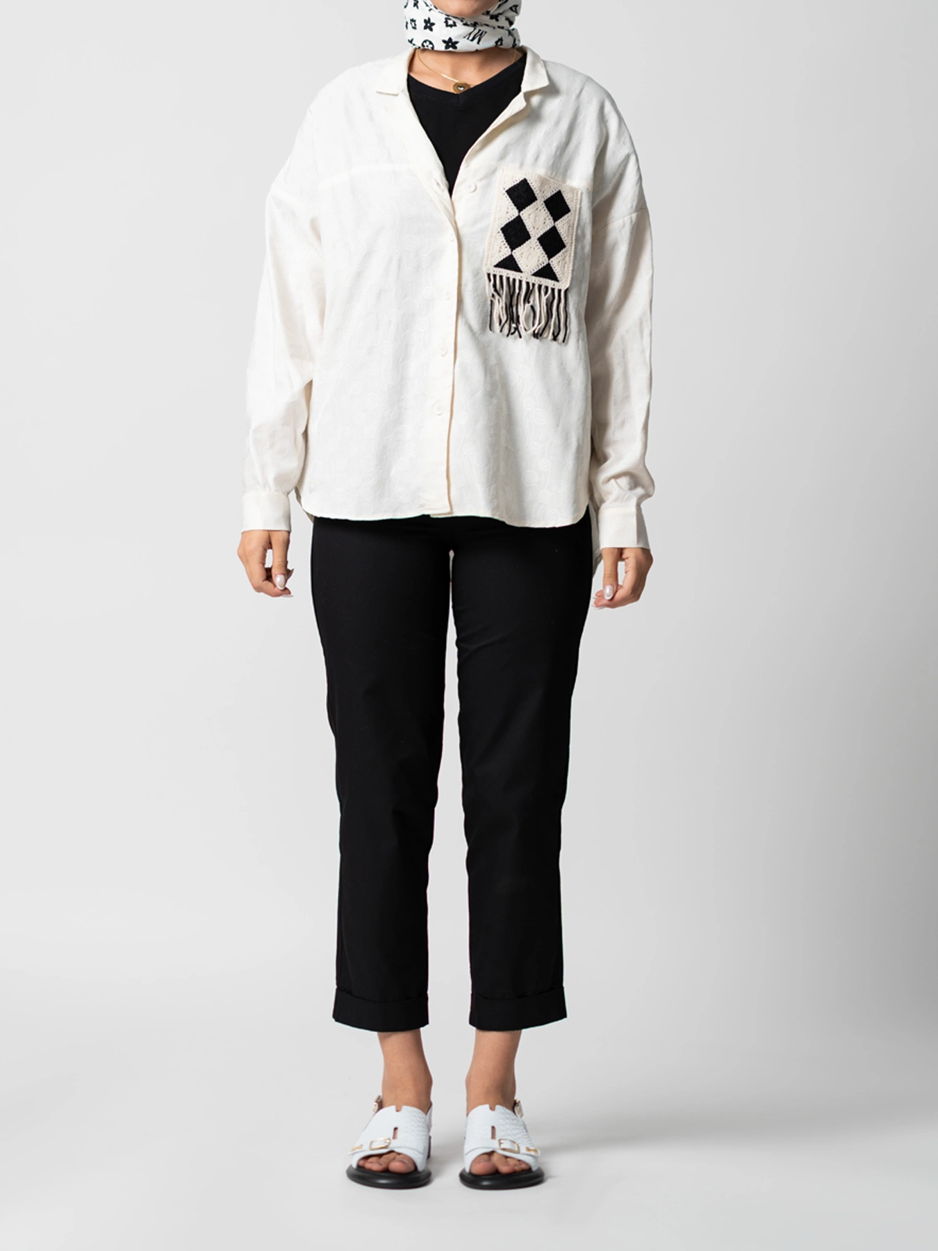 شومیز لینن طرح شطرنجی تک جیب