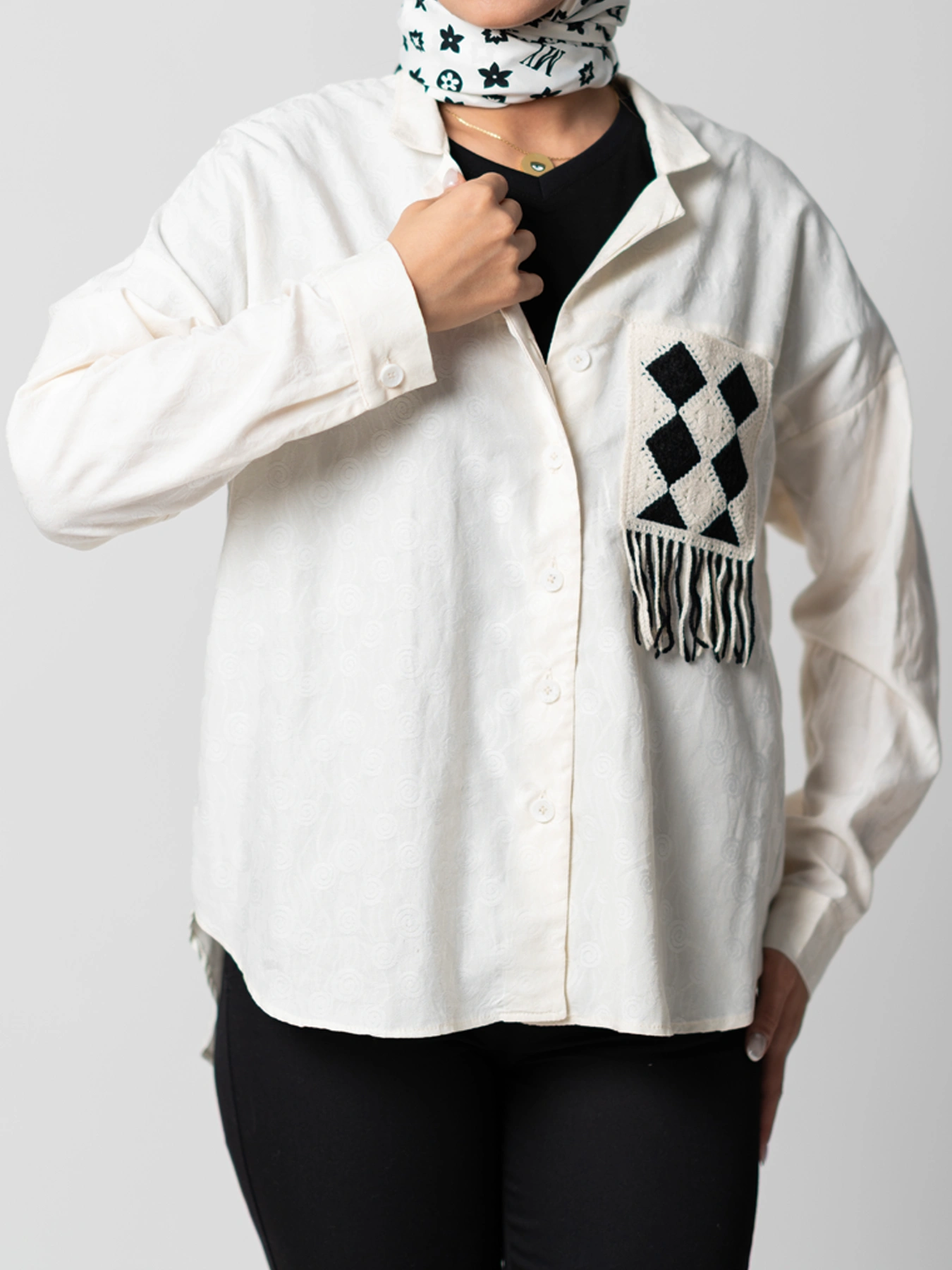 شومیز لینن طرح شطرنجی تک جیب