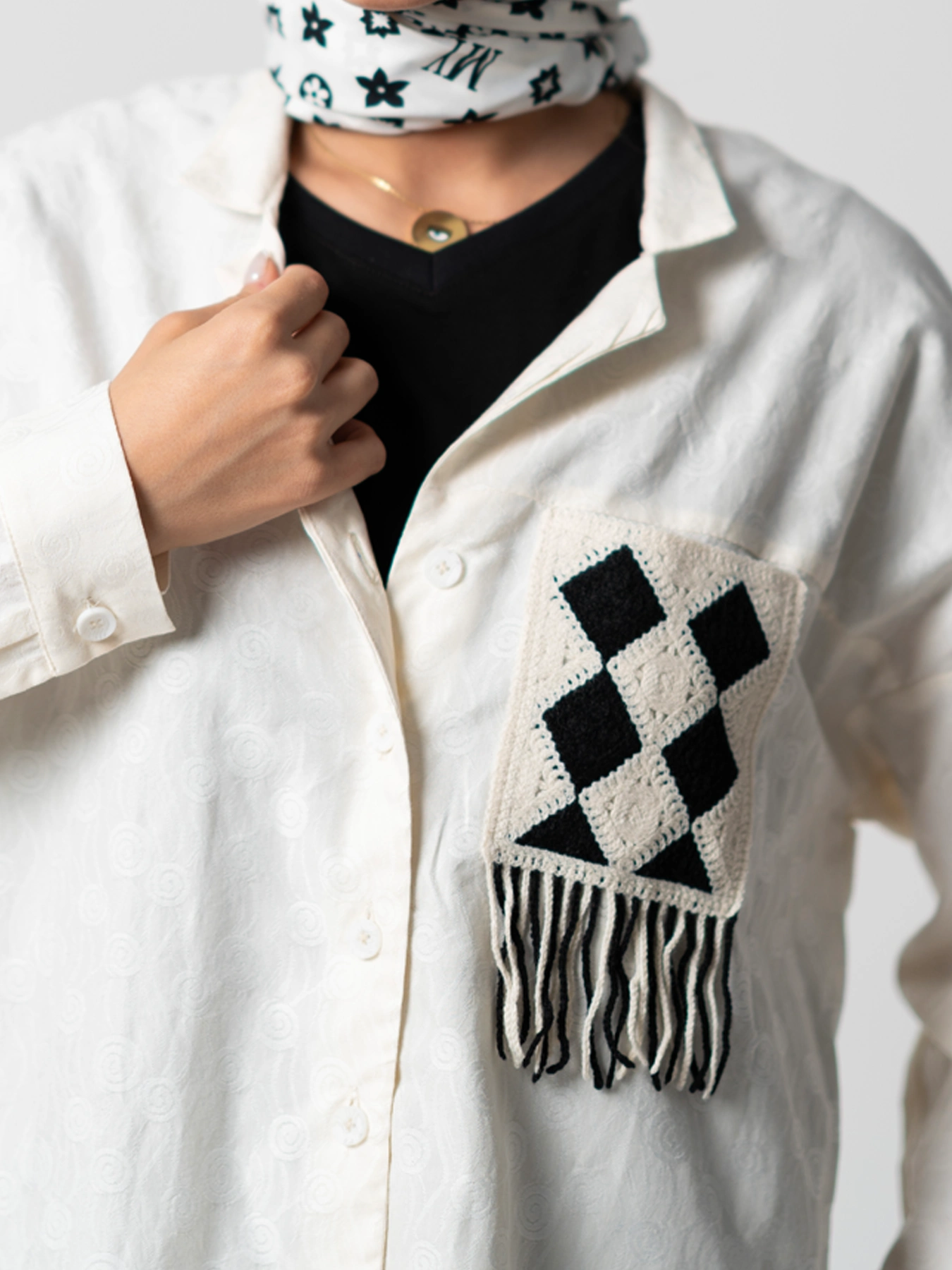 شومیز لینن طرح شطرنجی تک جیب