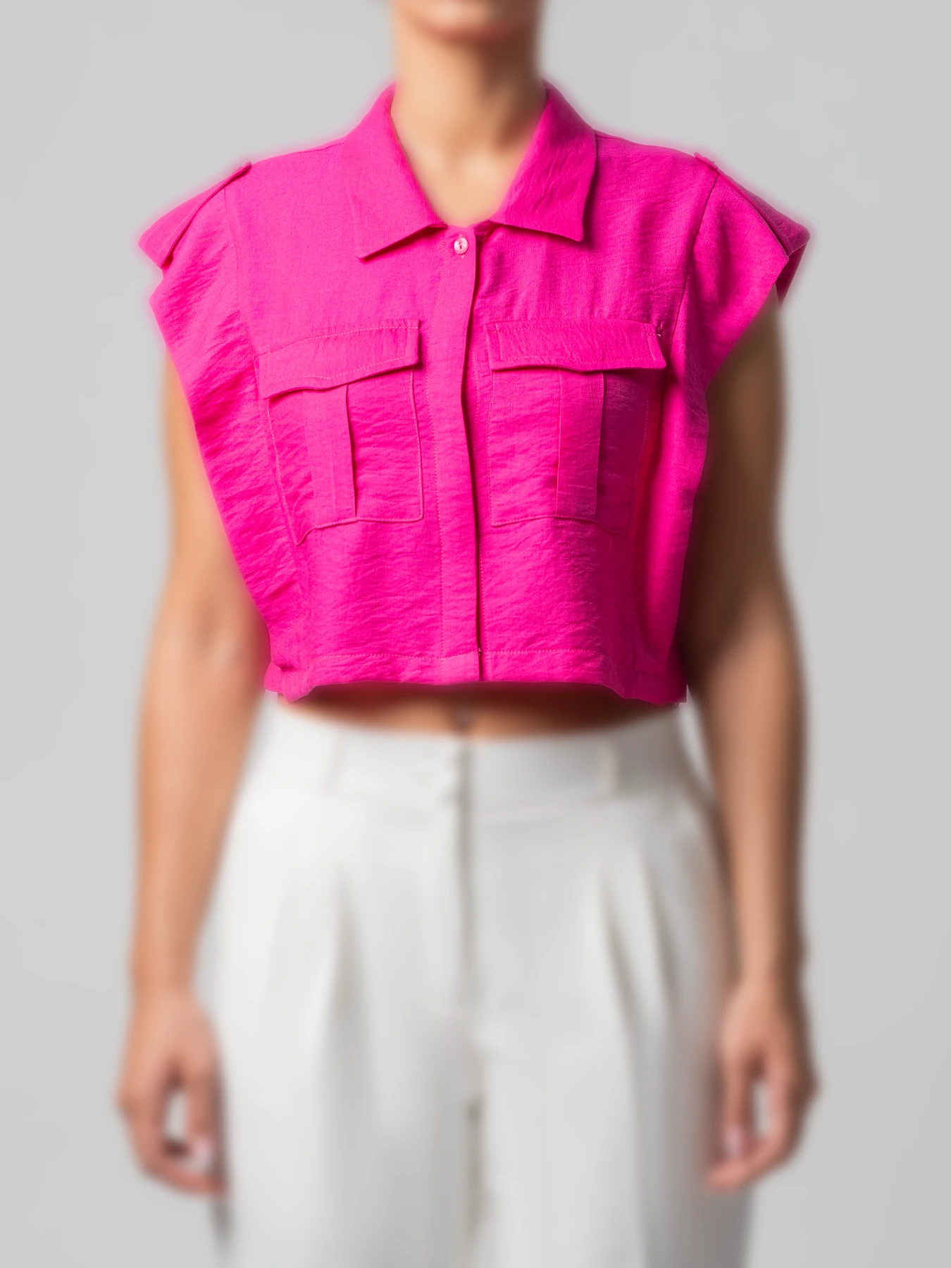 شومیز سرخابی کرسپو سرشانه پاگون دار 