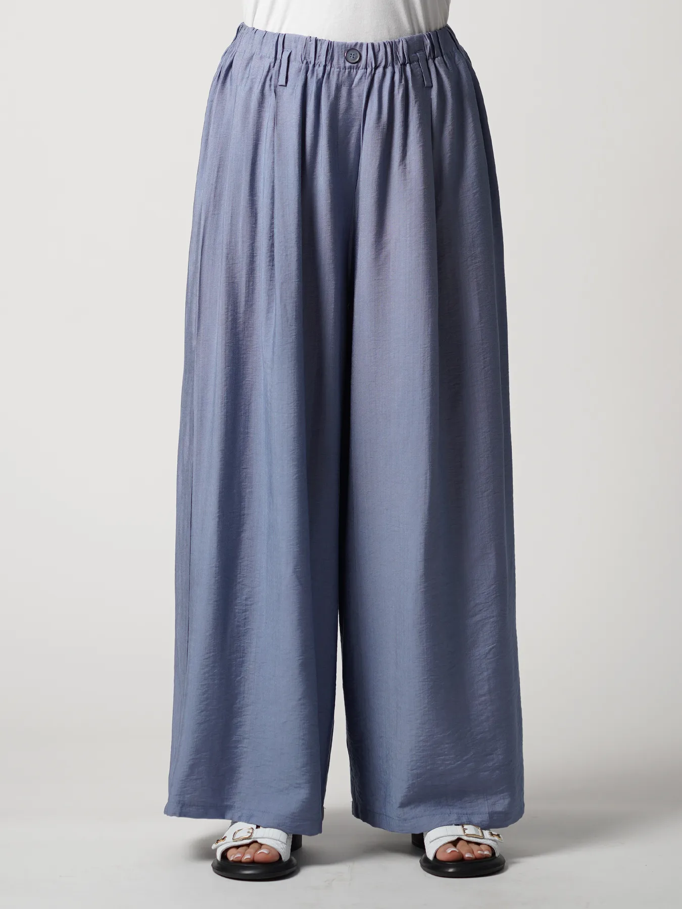 شلوار آبی کمرکش تک دکمه ساده 