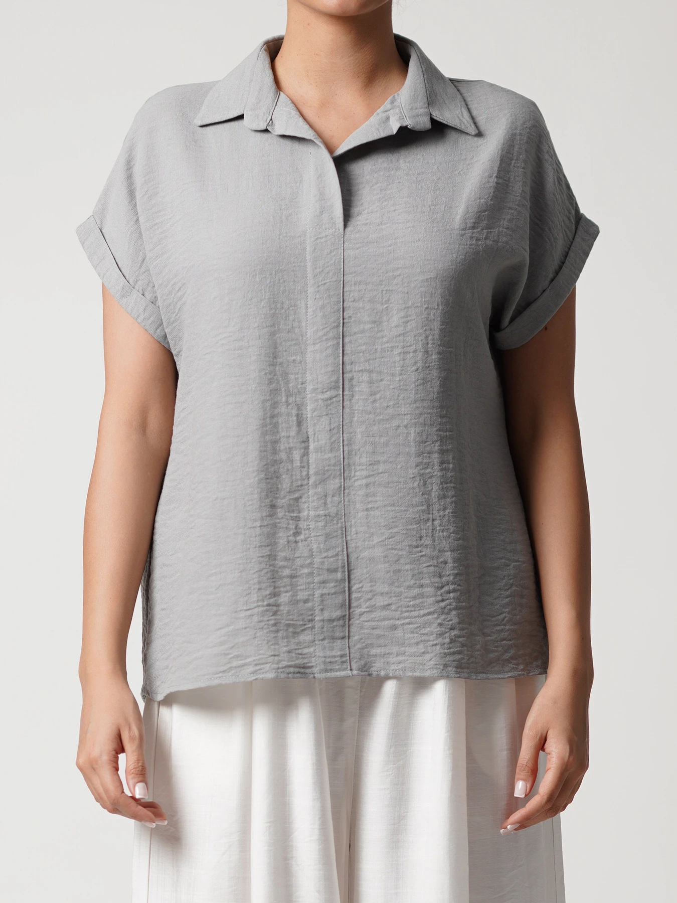 بلوز طوسی آستین کوتاه پاکتی 