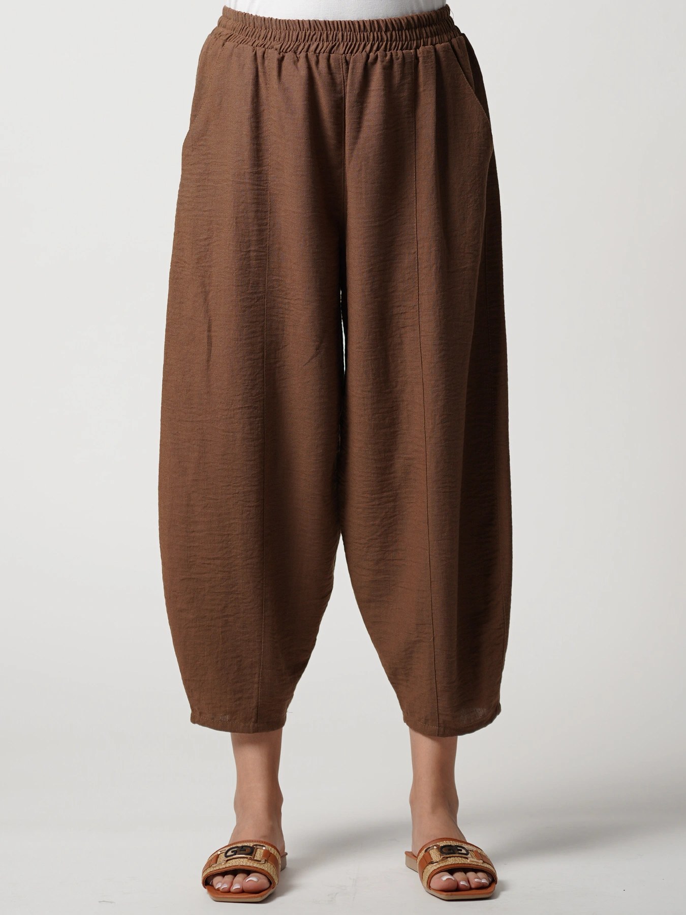 شلوار قهوه ای زنانه لینن مدل جافی 