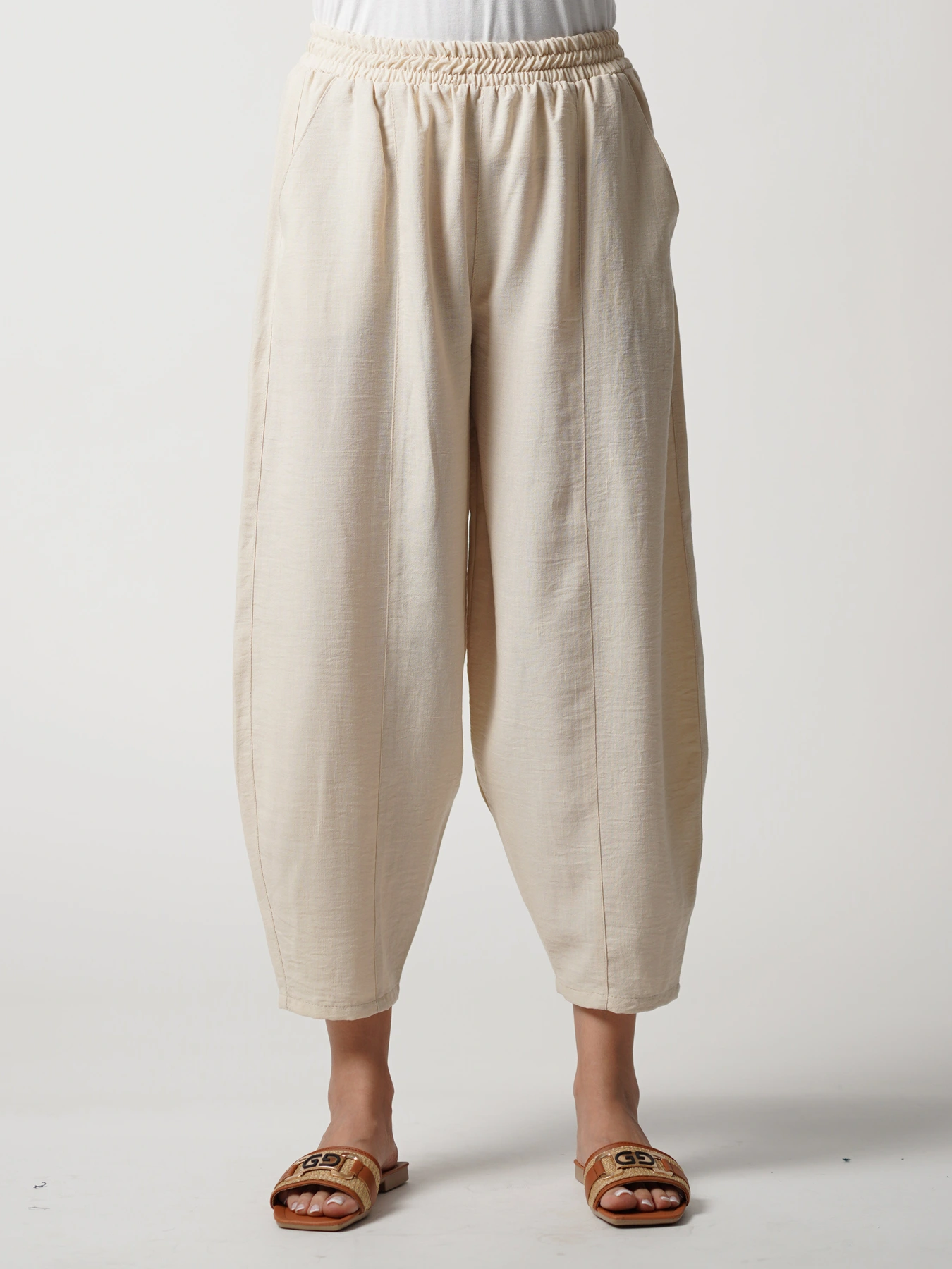 شلوار کرم زنانه لینن مدل جافی 