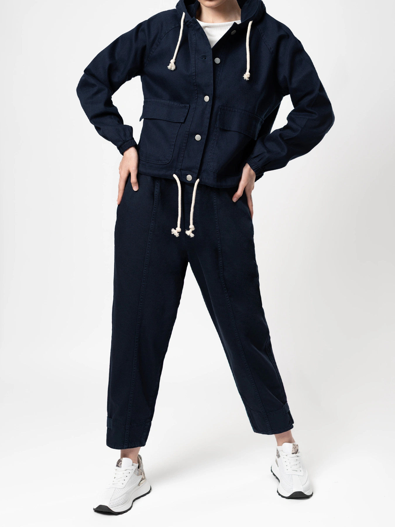 کت کلاه دار کتان سرمه ای 36