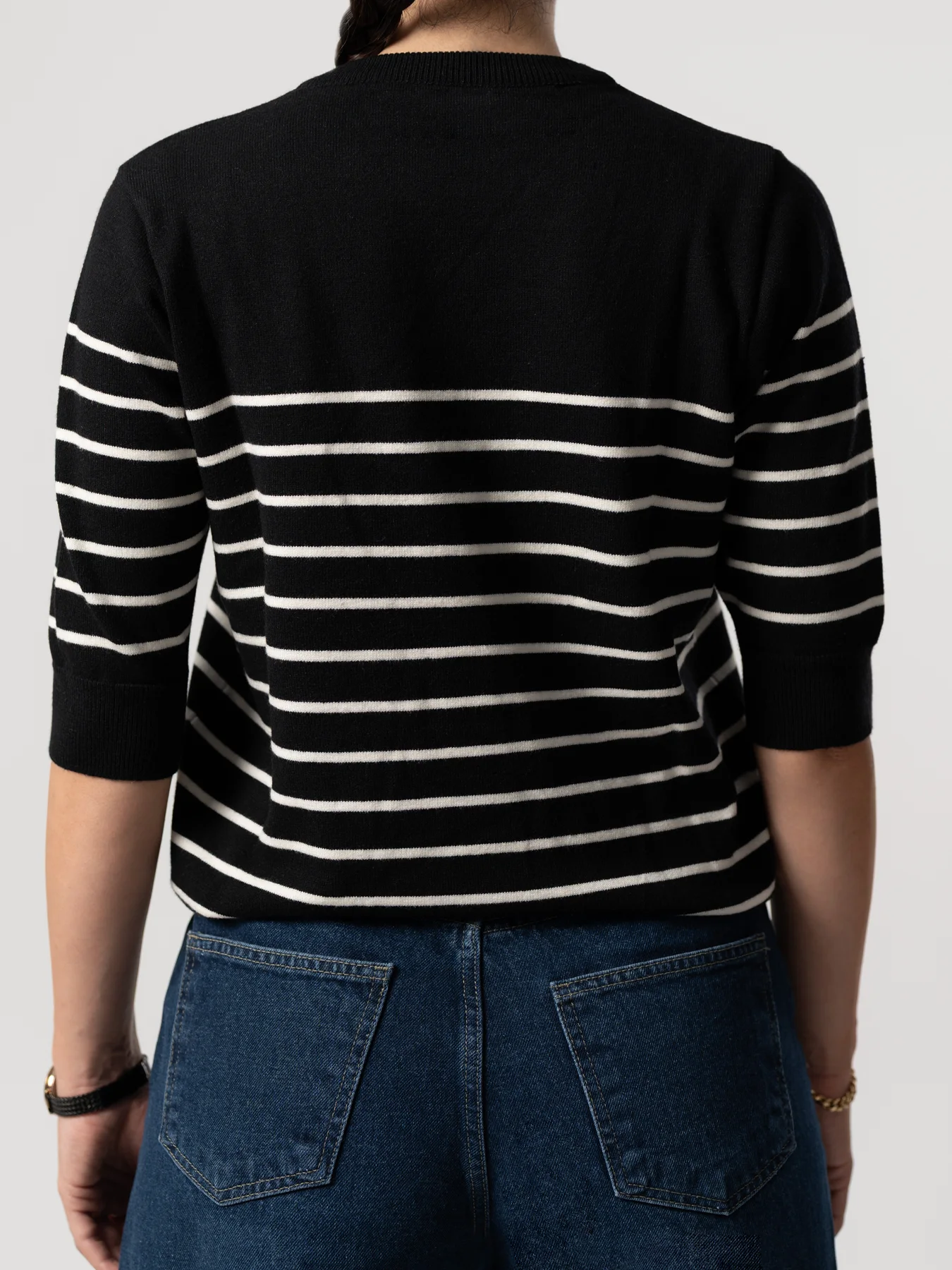 بلوز بافت مشکی زنانه آستین سه ربع