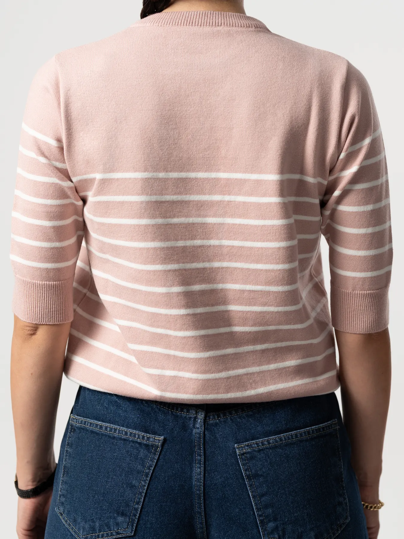 بلوز بافت زنانه گلبهی آستین سه ربع 