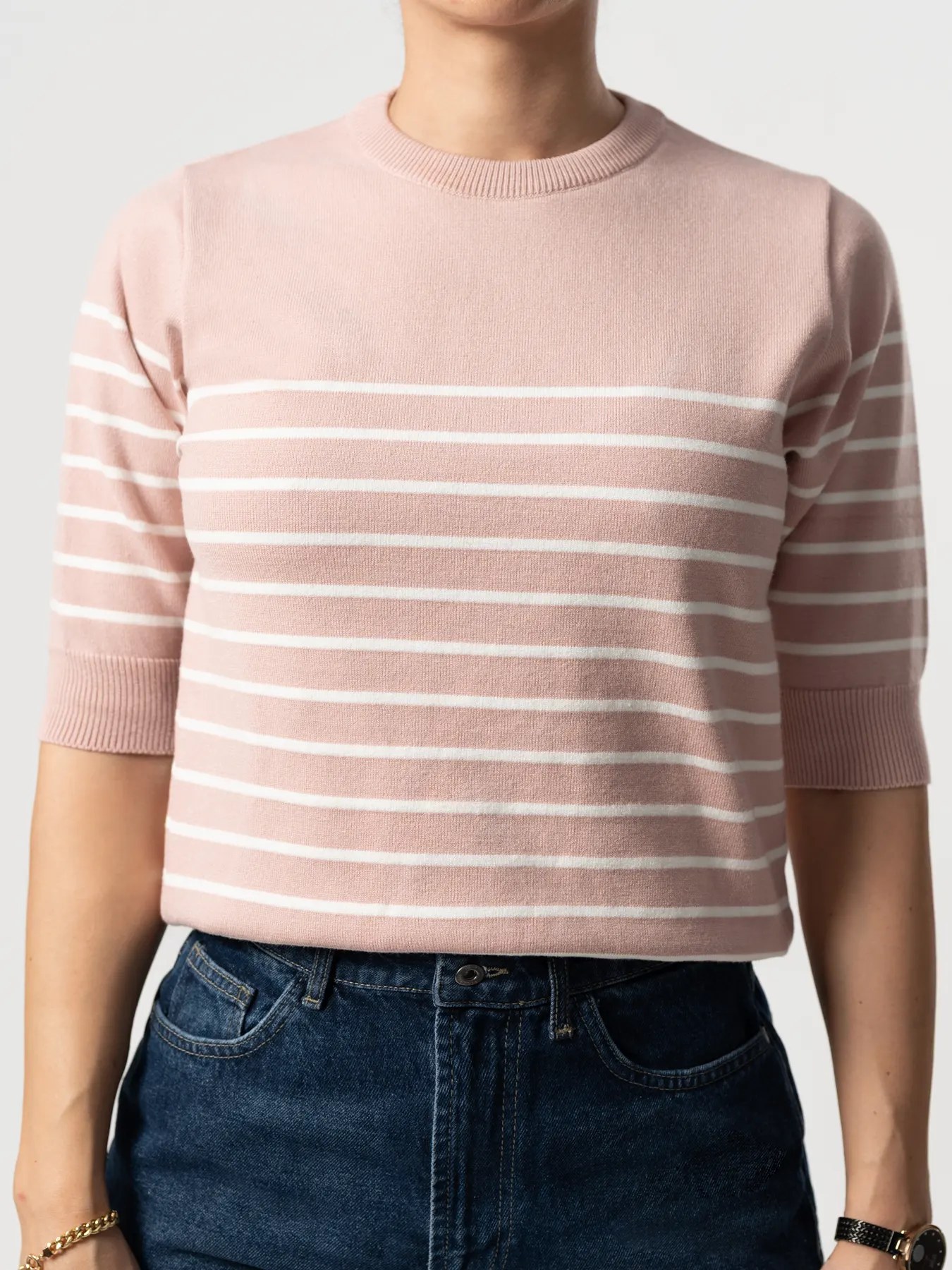 بلوز بافت زنانه گلبهی آستین سه ربع 