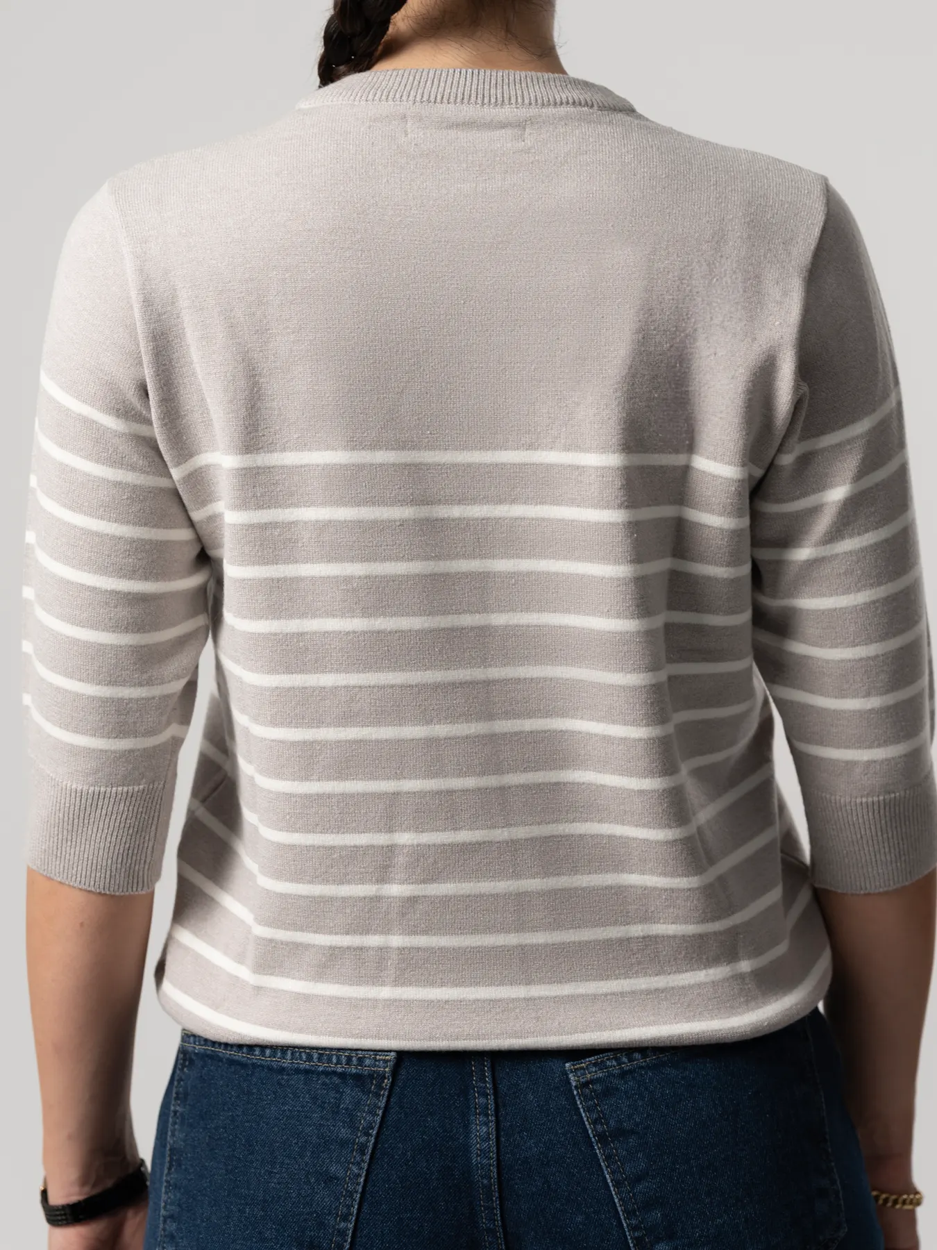 بلوز بافت زنانه طوسی آستین سه ربع 