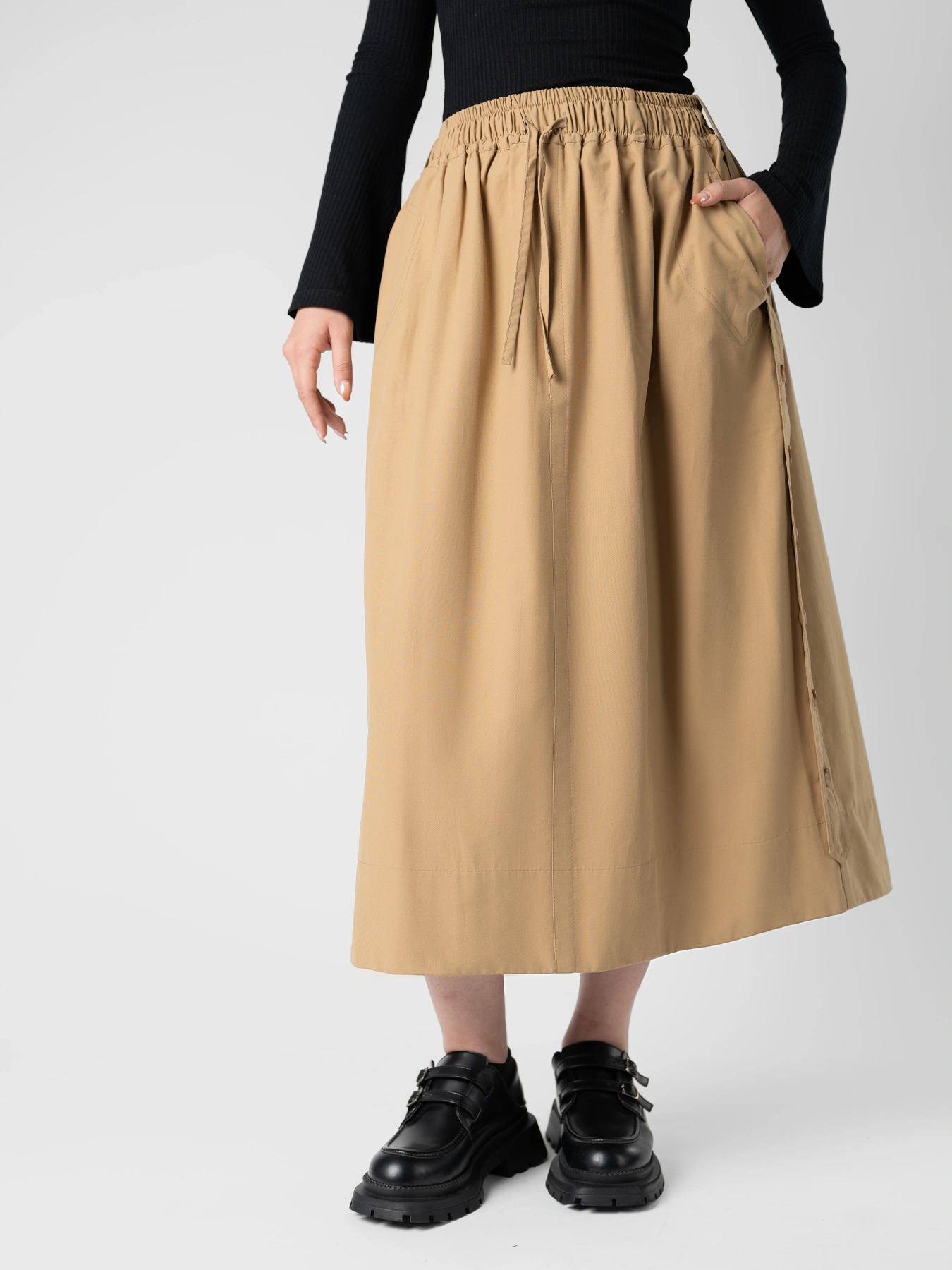 دامن بغل دکمه دار کتان کرم 10