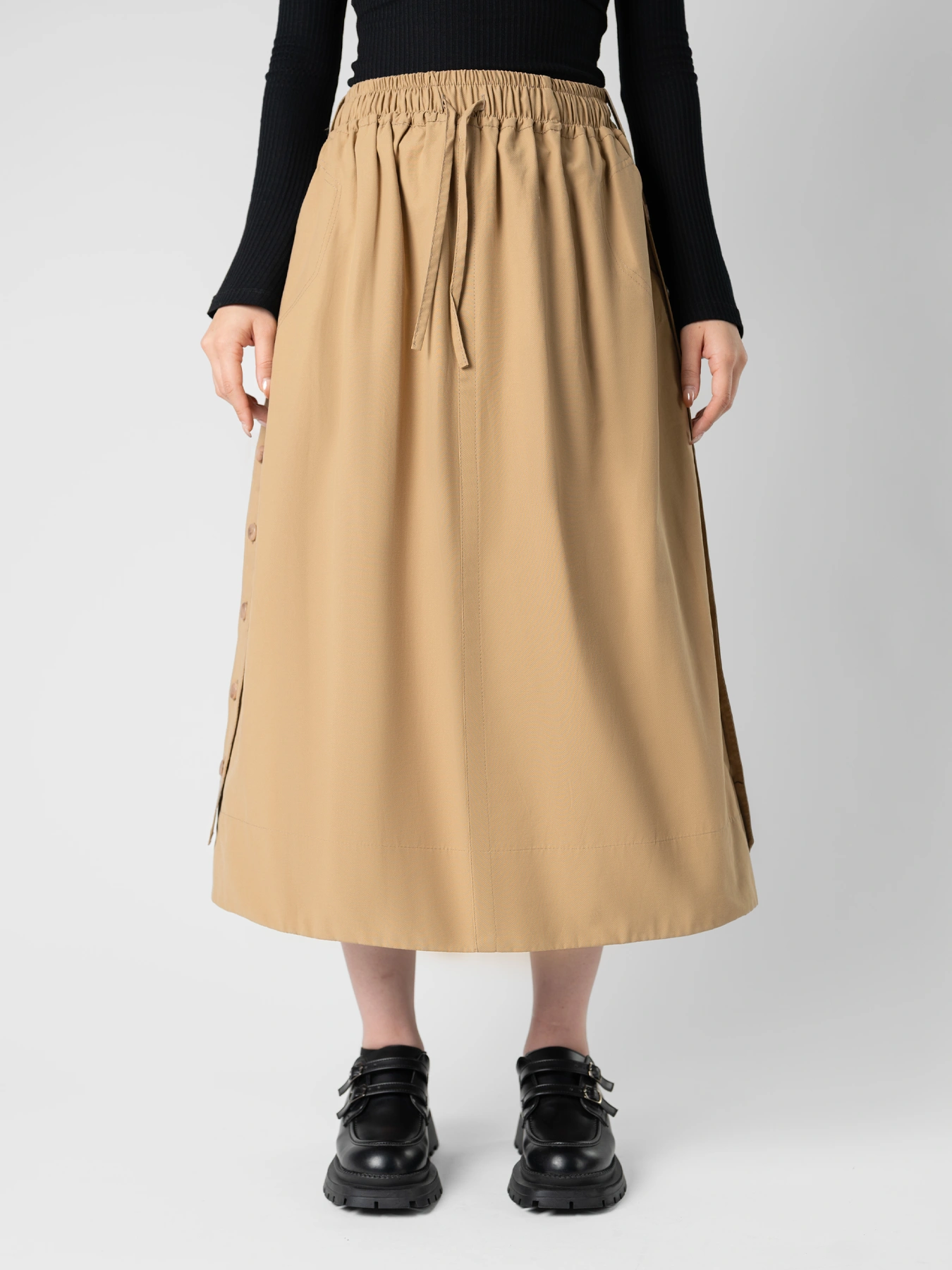 دامن بغل دکمه دار کتان کرم 10