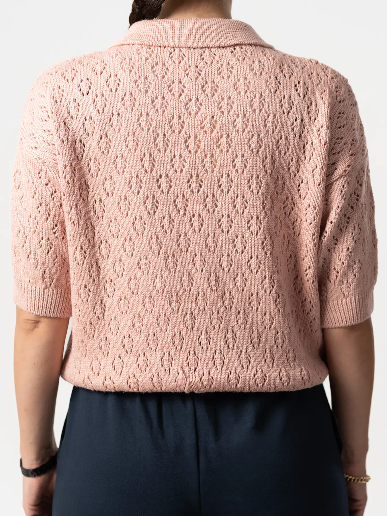 بلوز بافت زنانه یقه برگردان گلبهی 