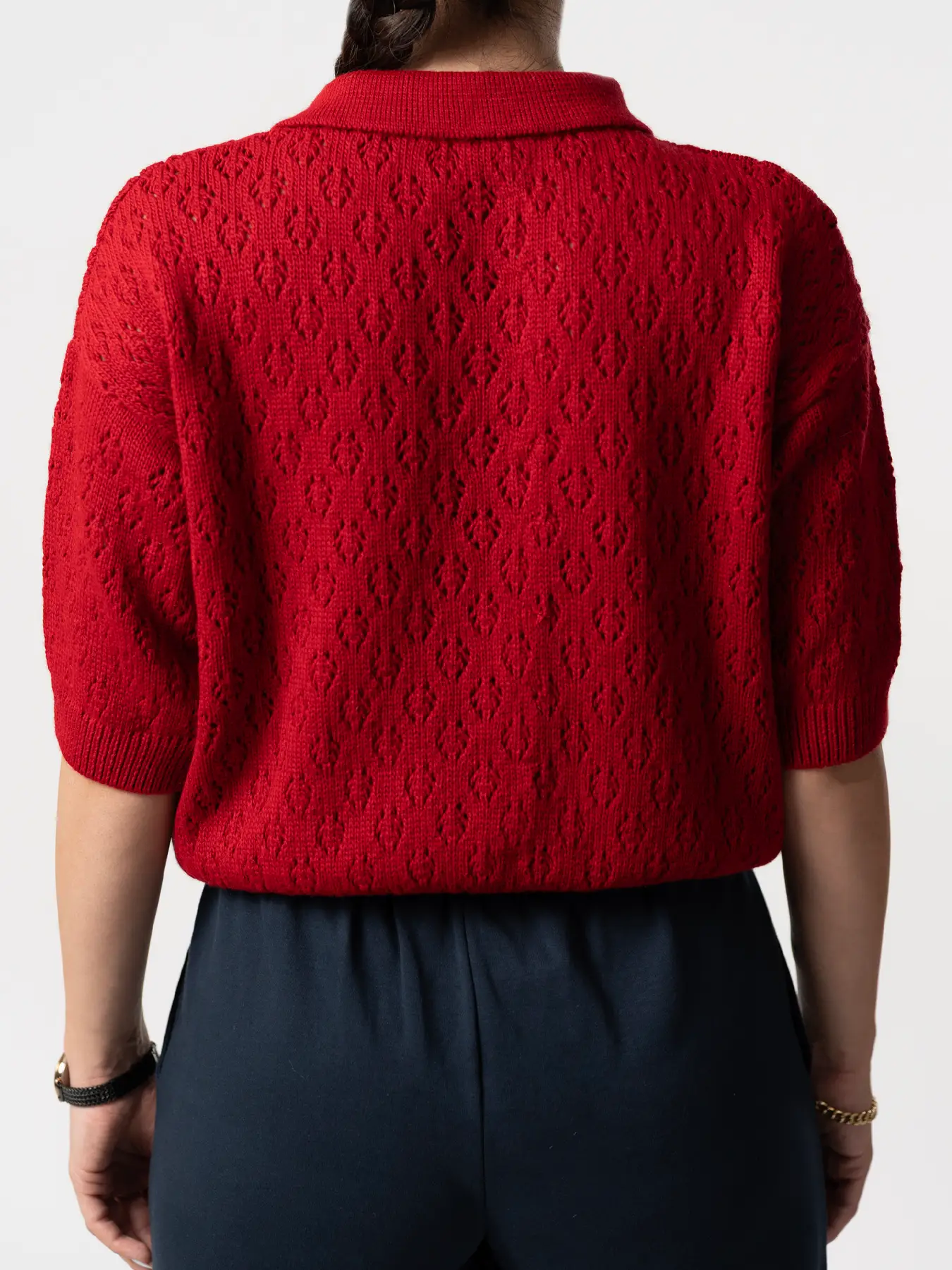 بلوز بافت زنانه یقه برگردان قرمز