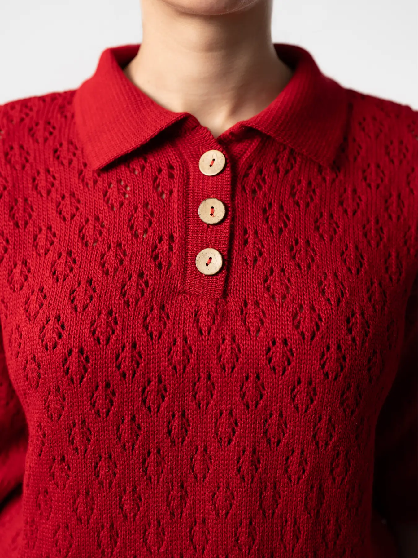 بلوز بافت زنانه یقه برگردان قرمز