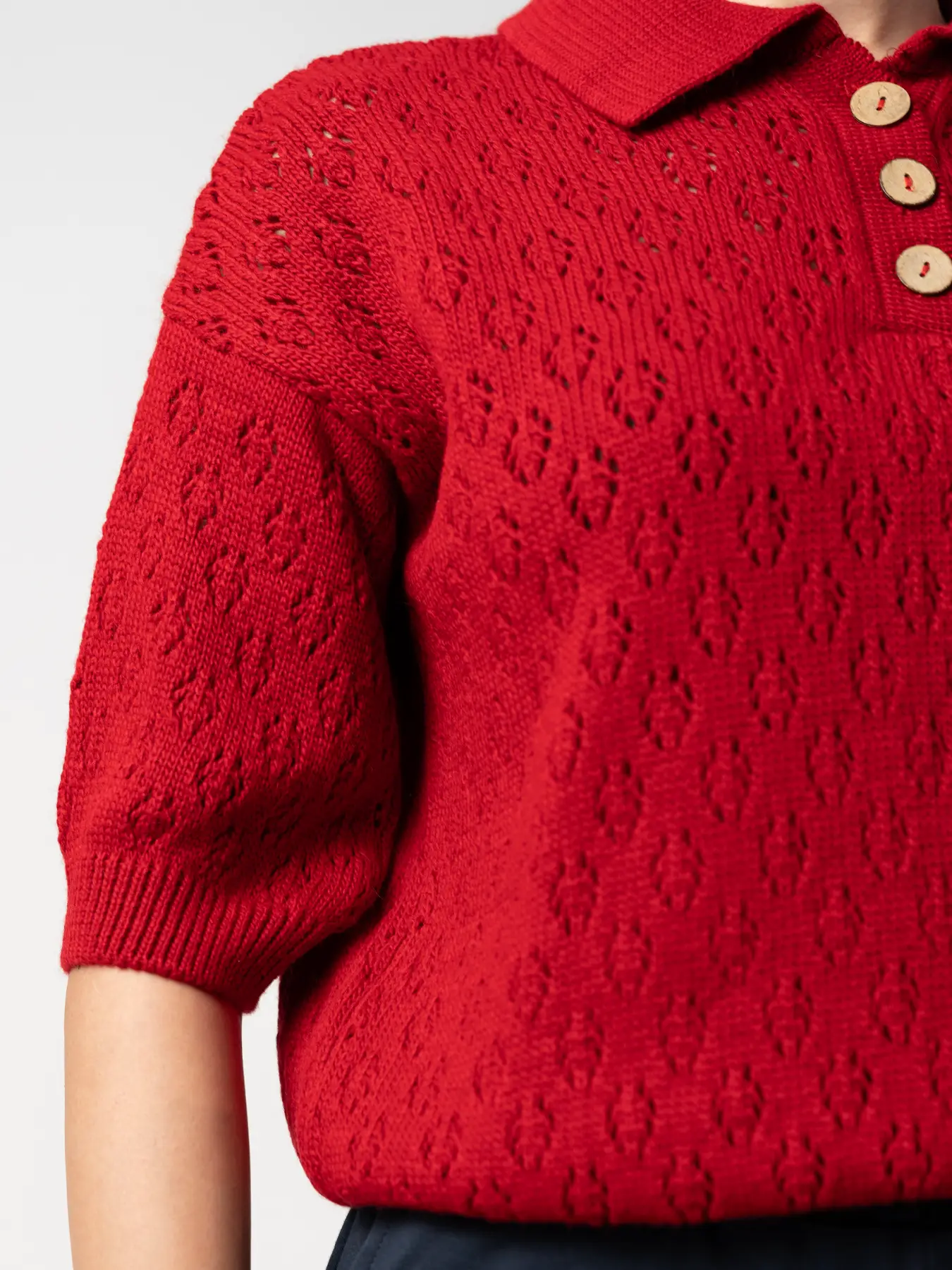 بلوز بافت زنانه یقه برگردان قرمز