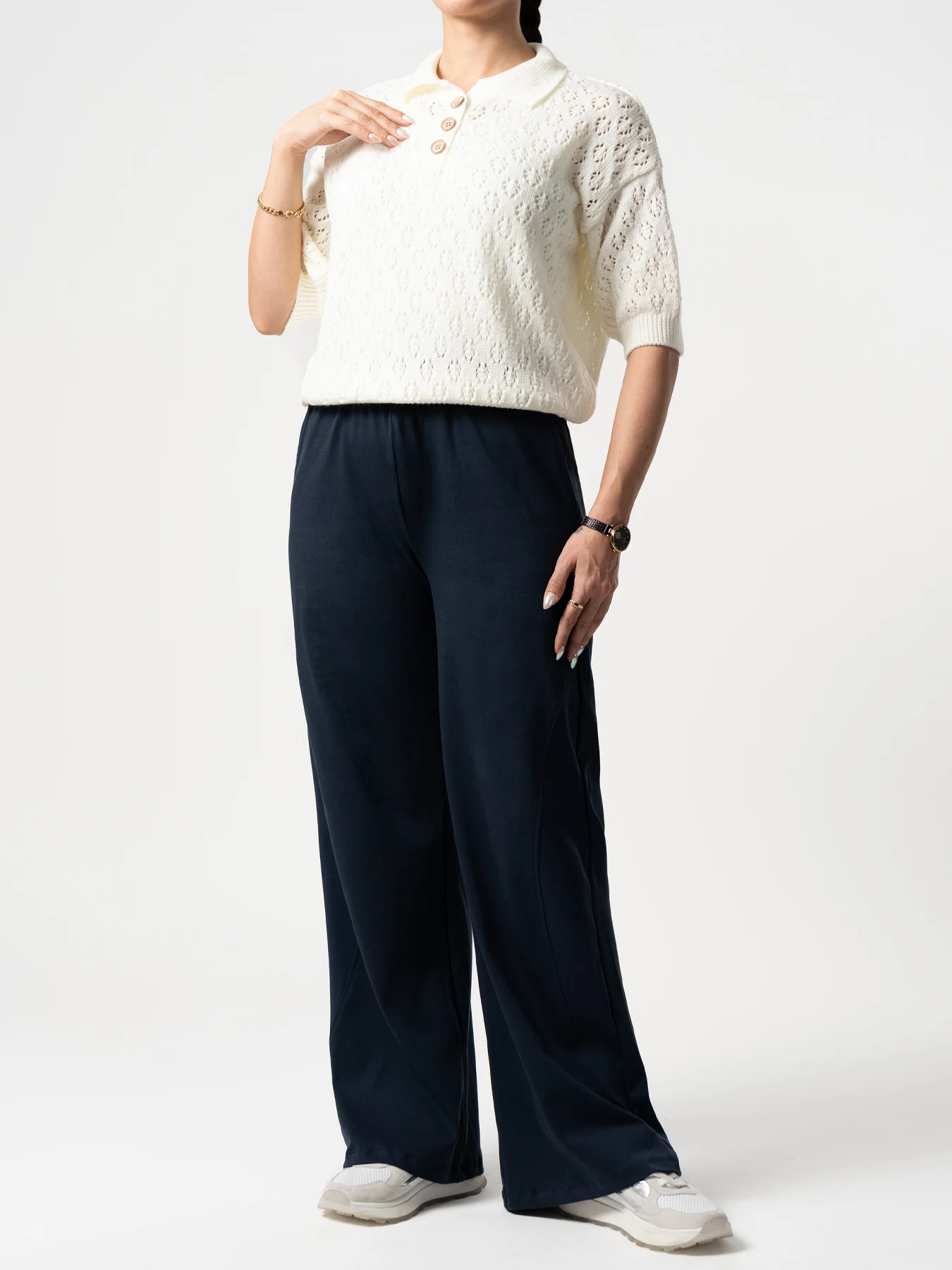 بلوز بافت زنانه یقه برگردان سفید 