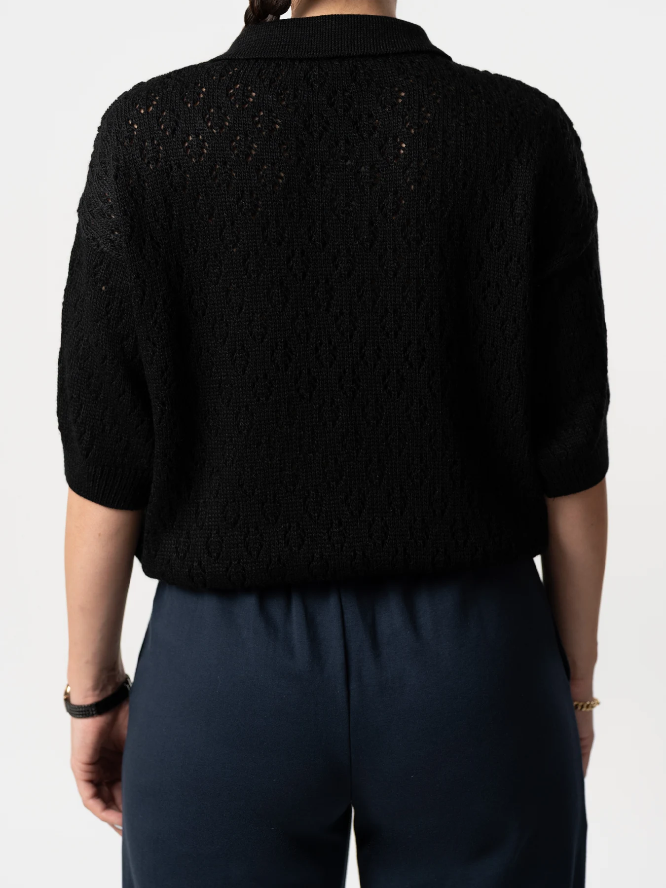 بلوز بافت زنانه یقه برگردان مشکی