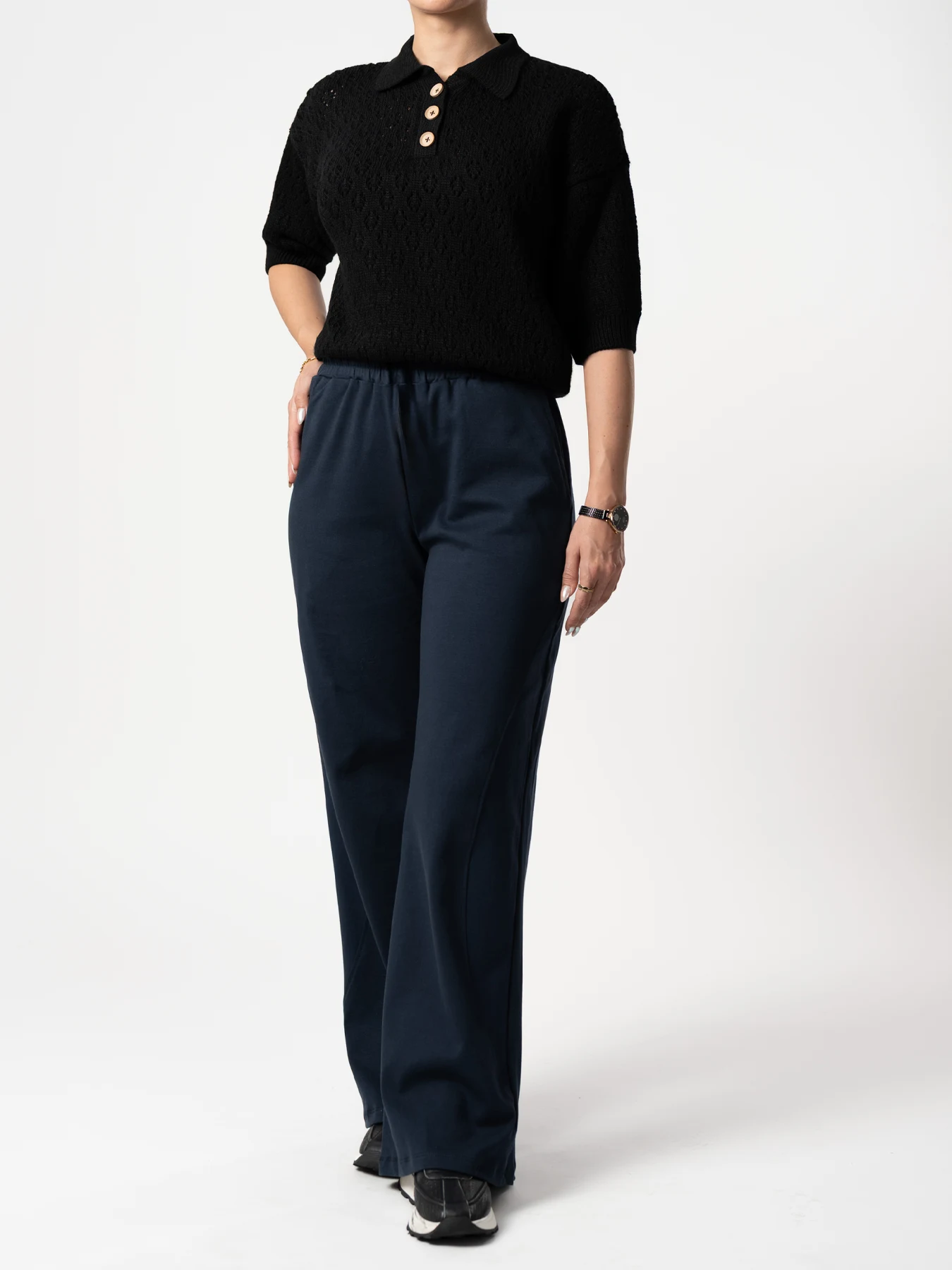 بلوز بافت زنانه یقه برگردان مشکی