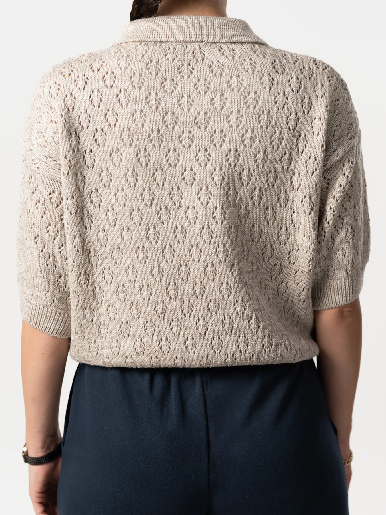 بلوز بافت زنانه یقه برگردان کرم