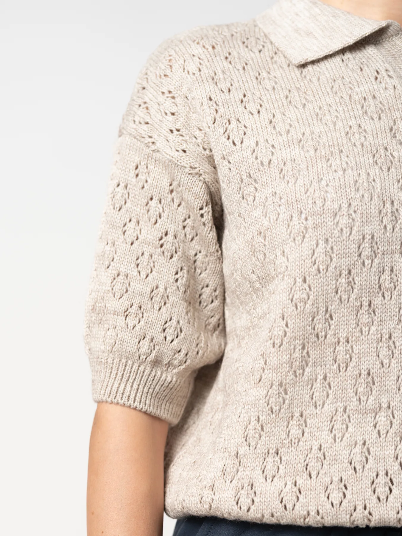 بلوز بافت زنانه یقه برگردان کرم