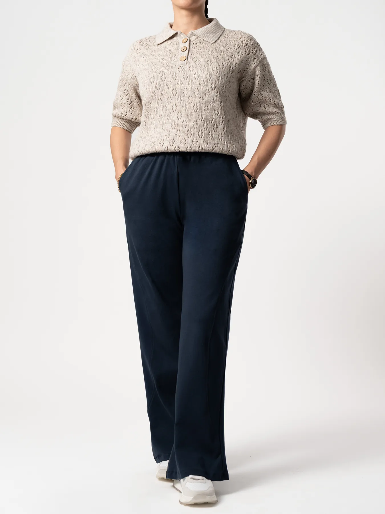 بلوز بافت زنانه یقه برگردان کرم