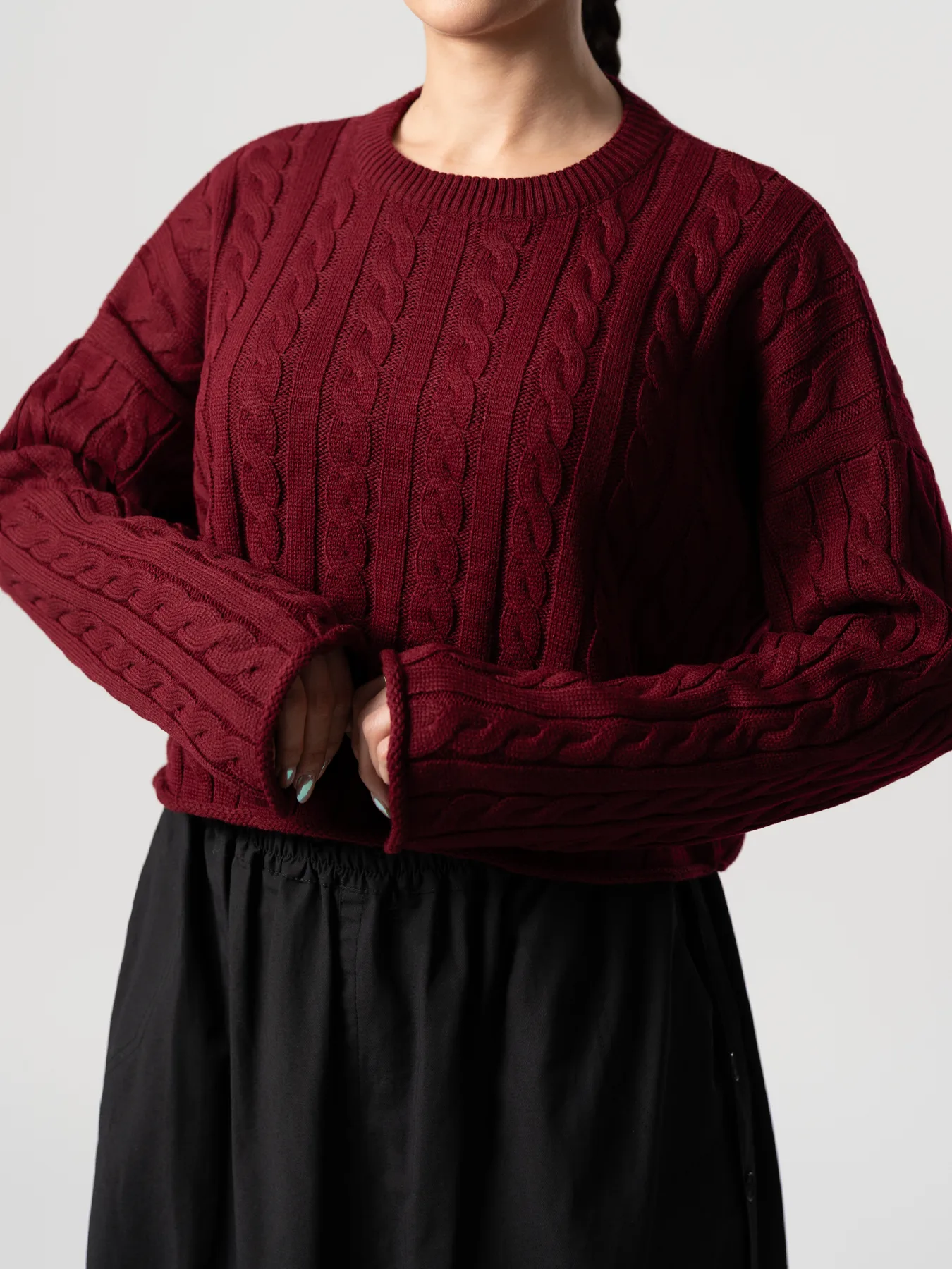 بلوز بافت زنانه مارپیچ زرشکی