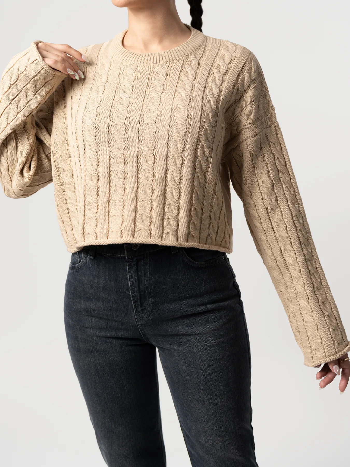 بلوز بافت زنانه مارپیچ کرم