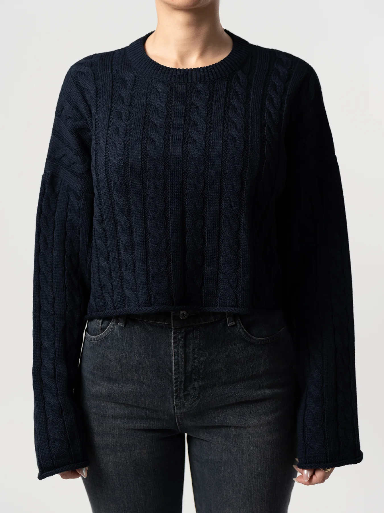 بلوز بافت زنانه مارپیچ سرمه ای