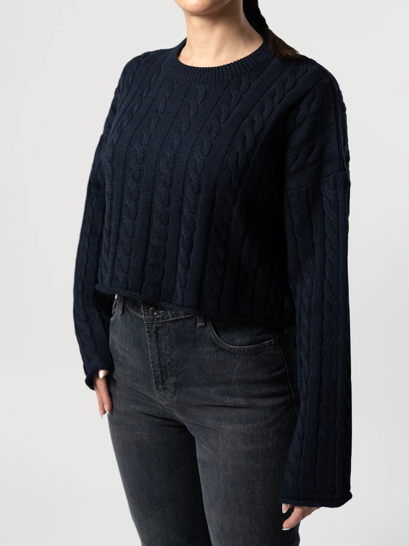 بلوز بافت زنانه مارپیچ سرمه ای