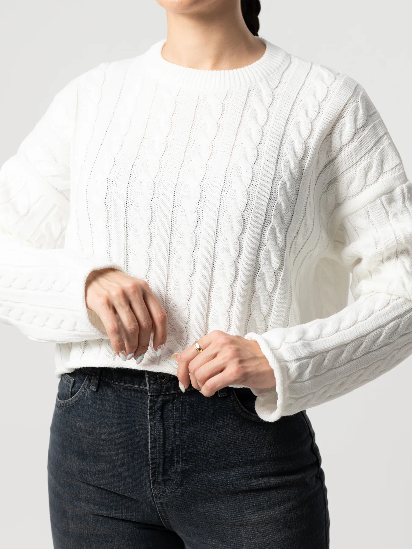 بلوز بافت زنانه مارپیچ سفید
