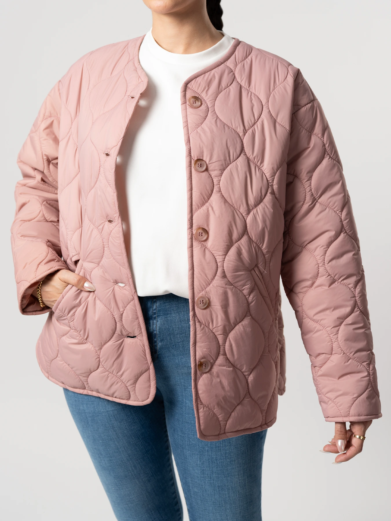 کاپشن زنانه گلبهی طرح دار 16