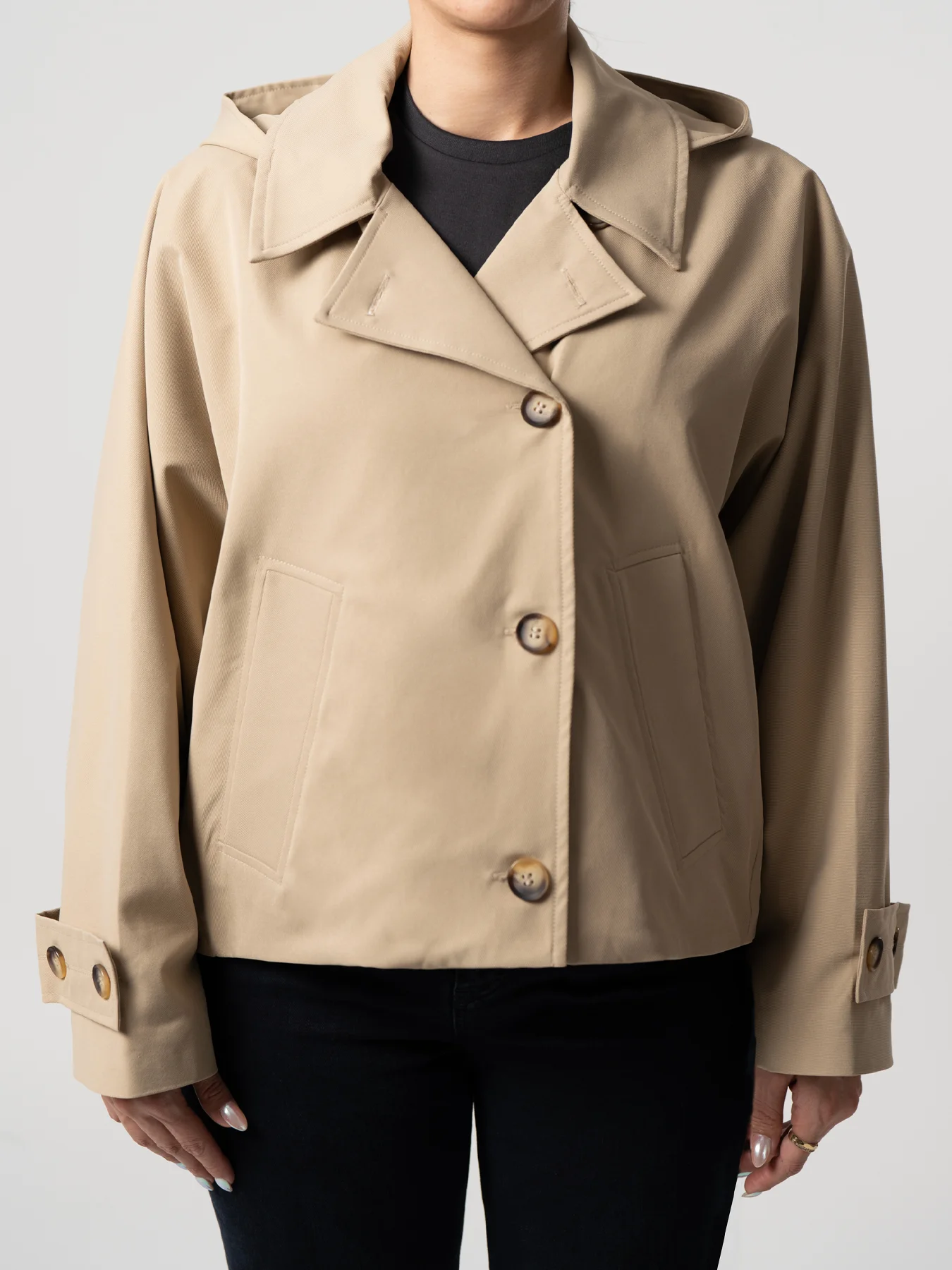 ترنچ کت کلاه دار کتان نسکافه ای 46