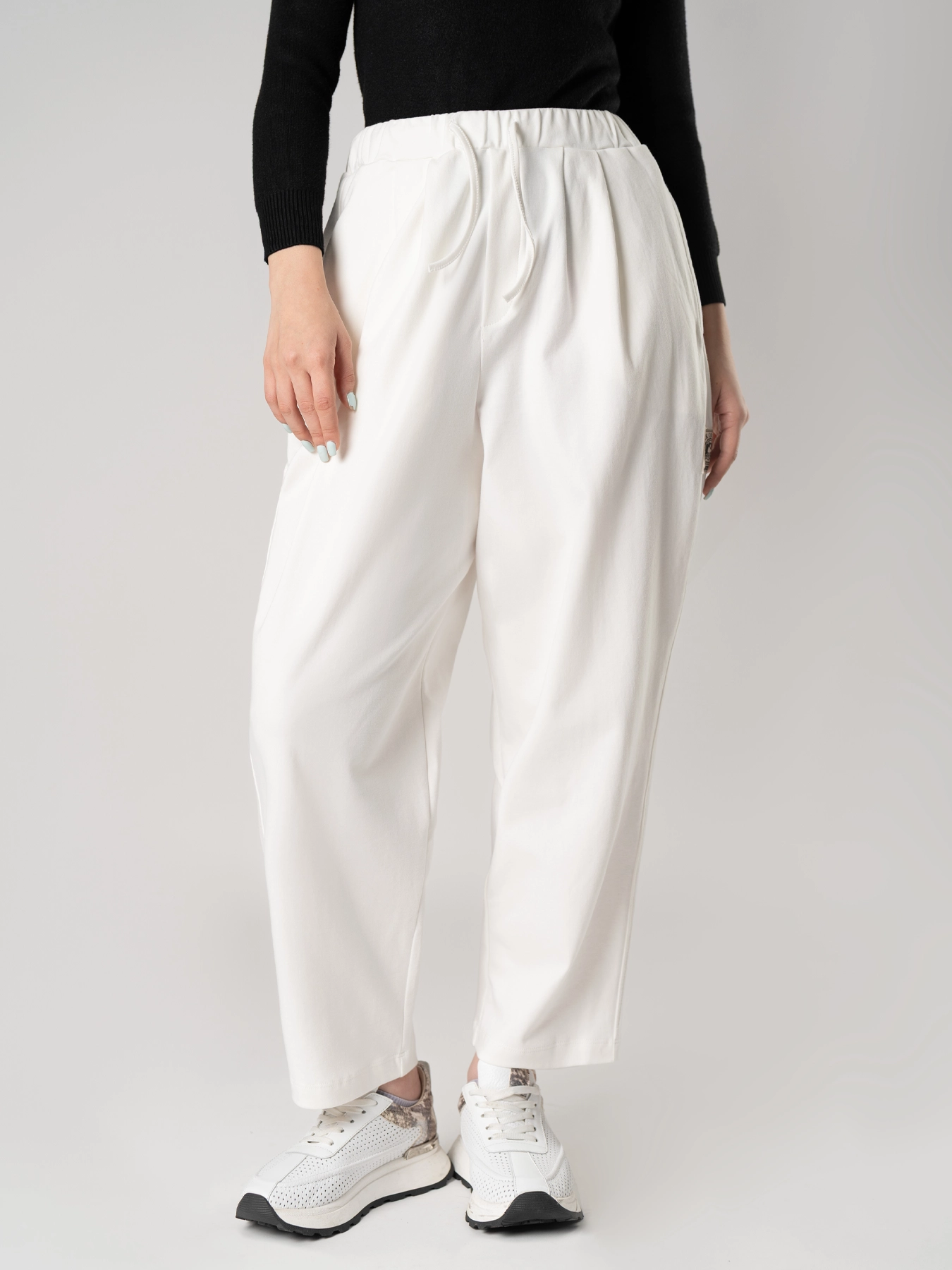 شلوار سفید کمرکش بندار 49