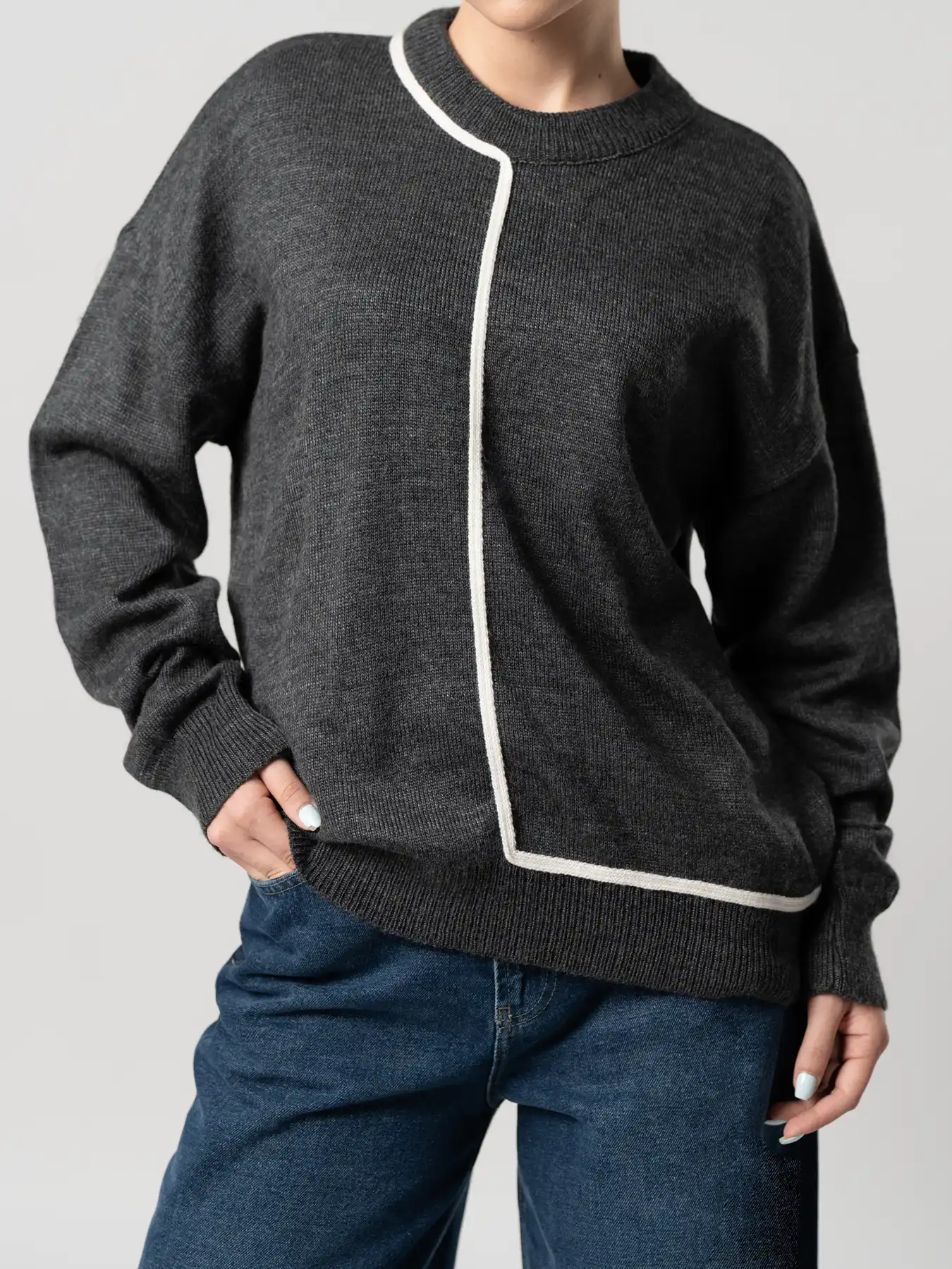 بلوز بافت زنانه زغالی 54