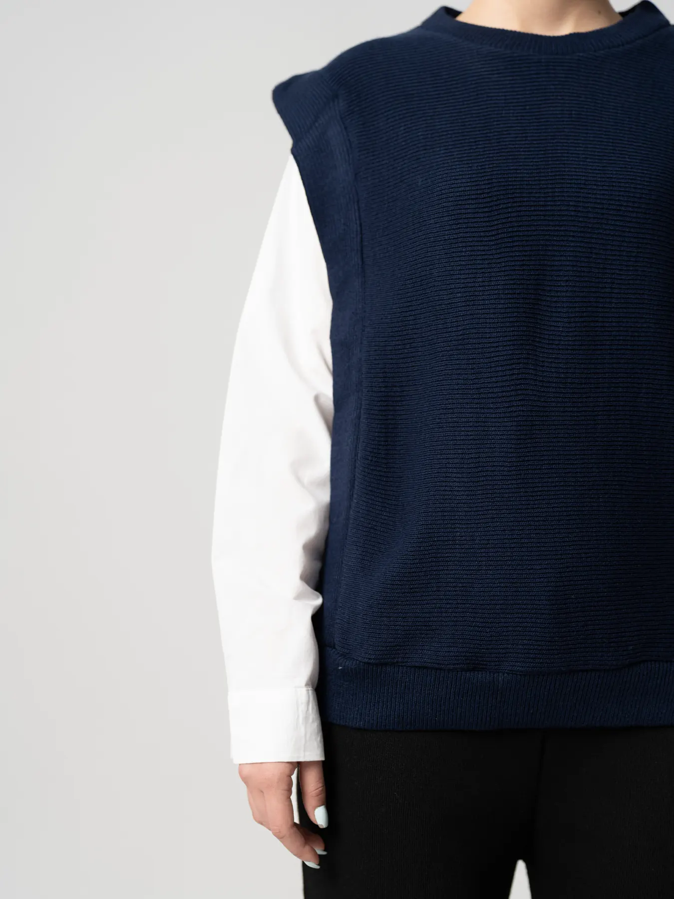 بلوز بافت زنانه کبریتی سرمه ای