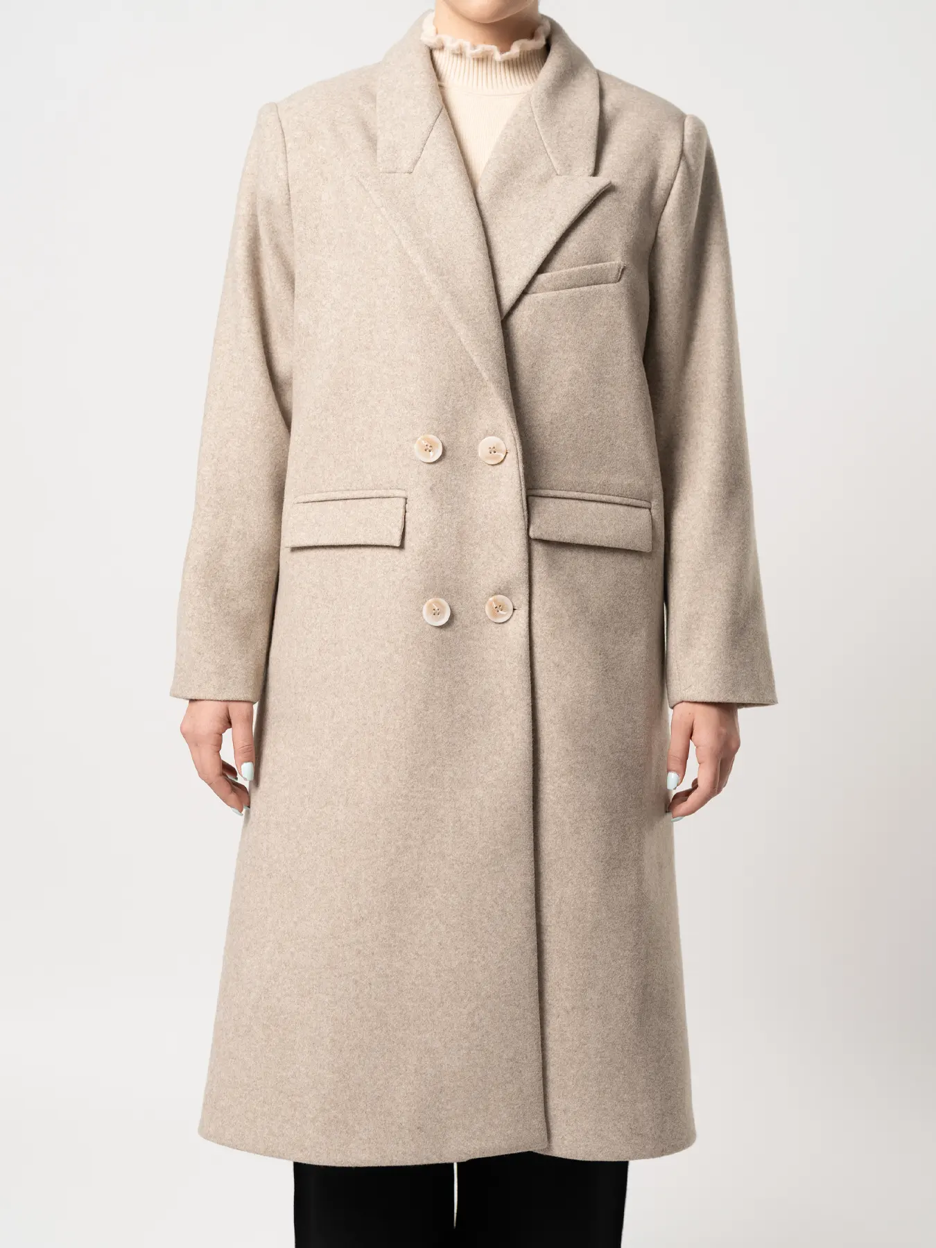 پالتو بلند یقه بلیزر کرم 76