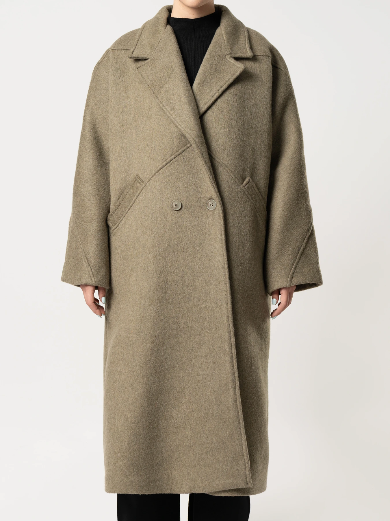 پالتو بلند یقه انگلیسی زیتونی 77