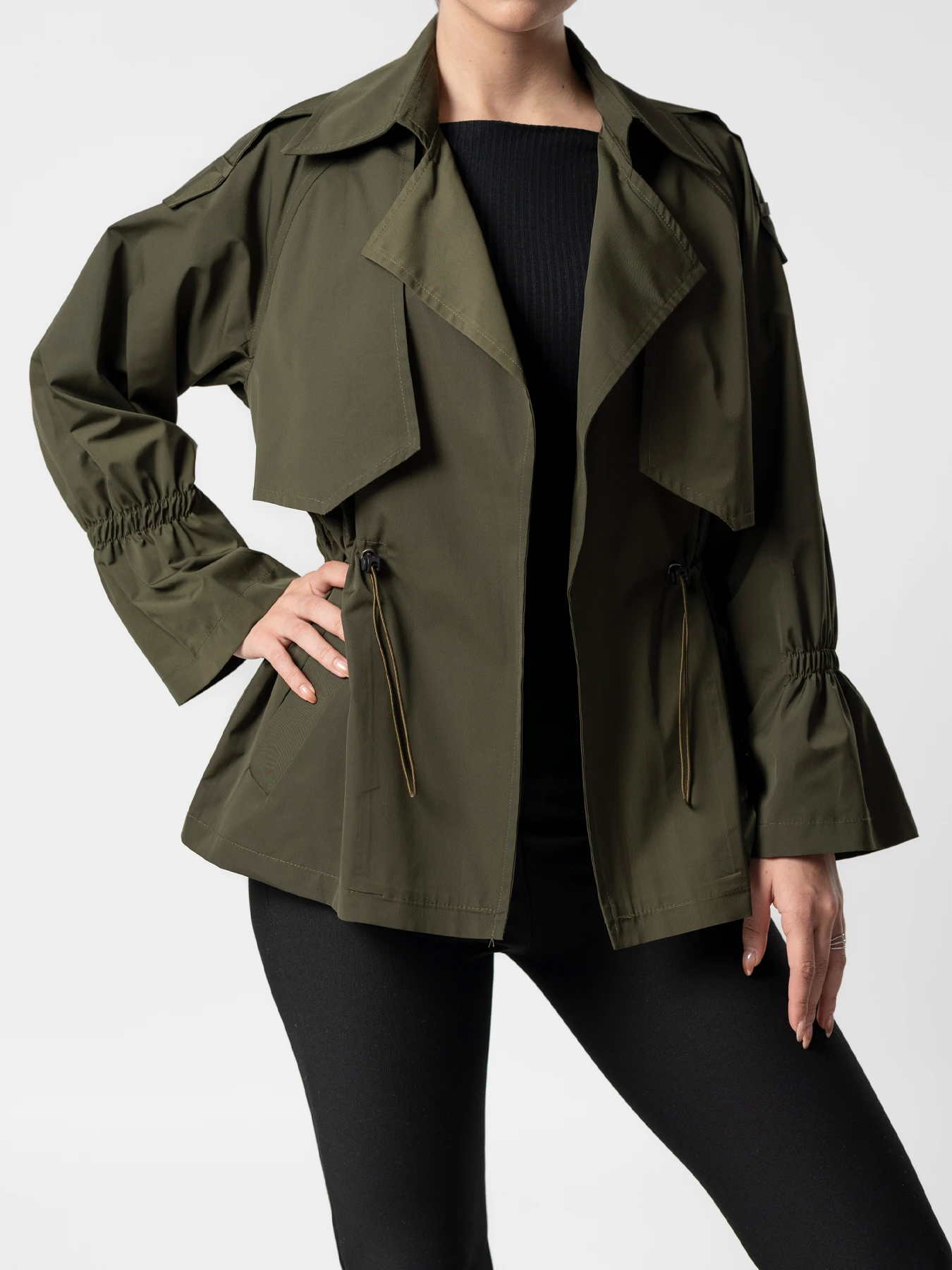 بارانی زنانه کوتاه سبز تیره 35