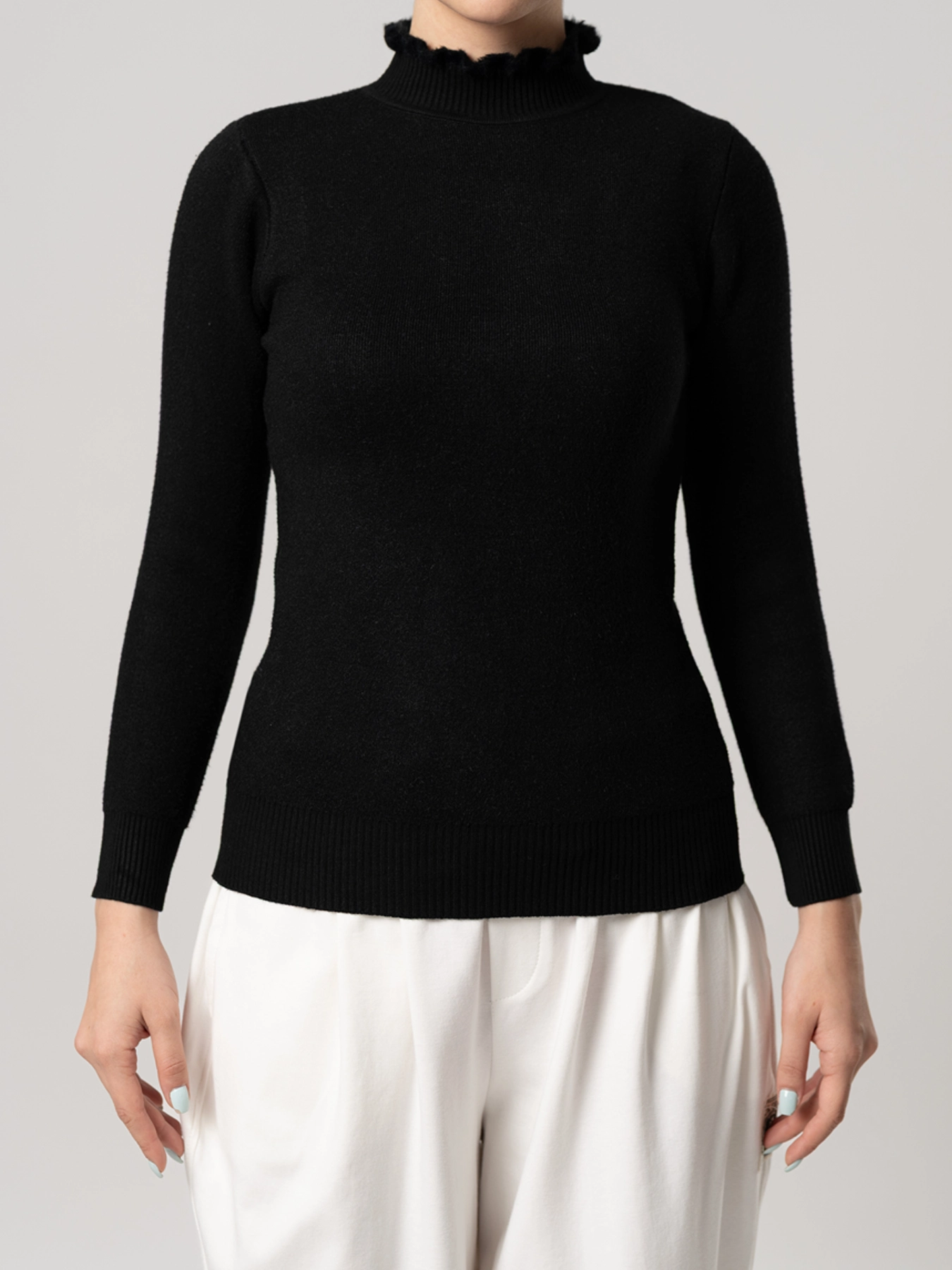 پلیور بافت یقه ایستاده مشکی 36