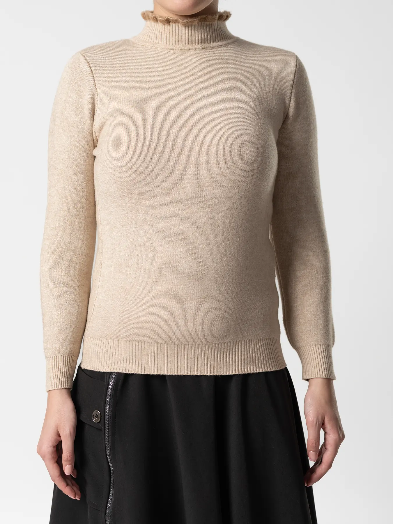 پلیور بافت یقه ایستاده خاکی 39