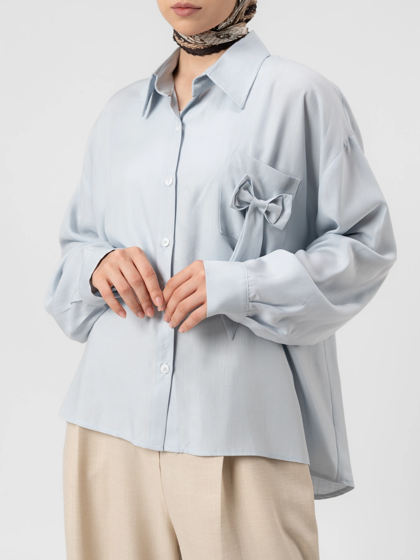 شومیز طرح دار آبی روشن 61